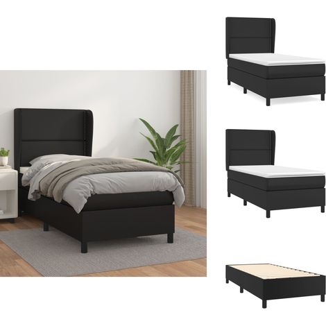 Boxspringbett mit Matratze Schwarz 100x200 cm Kunstleder - Boxspringbett - Betten - Doppelbett - Kunstlederbett - Schwarzes Bett (1/5)