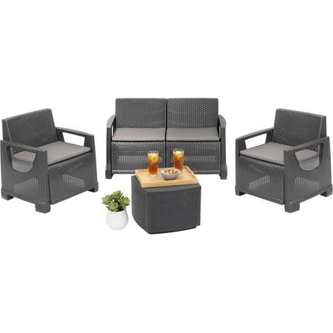 Triulzi Garten-Lounge-Set, Outdoor-Sofa für 4 Personen, Schwarz