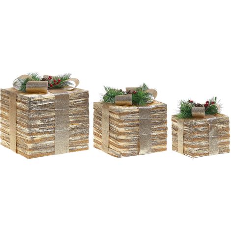 Lot de 3 Cadeaux de Noël Décoratifs LED avec Nœud pour Intérieur Accessoires Lumineux Doré Tofte (1/5)
