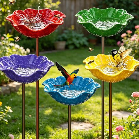 Vogelbad, 5-teiliges Vogelbad-Set für den Außenbereich mit Ständer, Vogelfutterhäuschen, Vogelbad, Vogelbecken, für Insekten und Schmetterlinge, Garten- und Terrassendekoration (1/5)