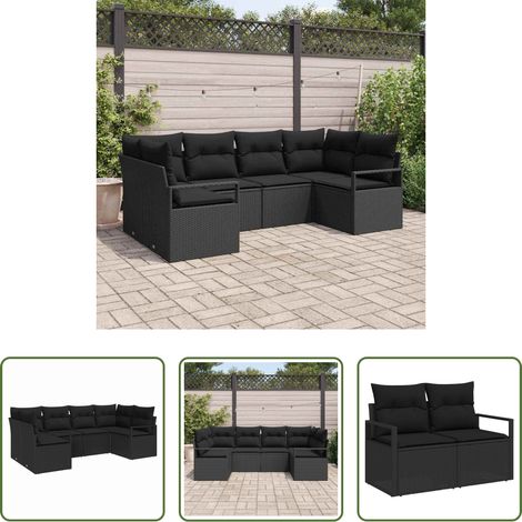 Terrassensofa -  Sofa Set mit Kissen 6 pcs Schwarz Poly-Rattan (1/5)