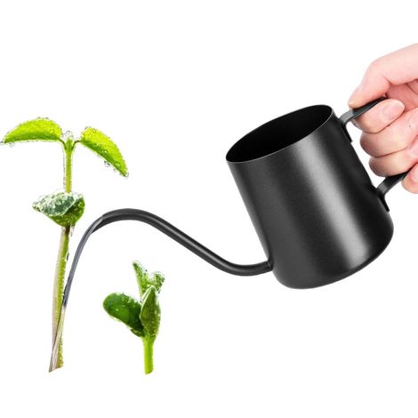 Arrosoir noir de 350 ml avec long bec, en acier inoxydable, petit format pour plantes succulentes, outils de jardinage. (1/5)