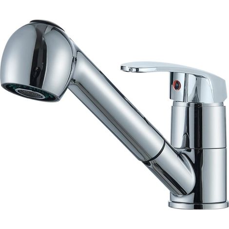 Robinet Cuisine Chrome,Mitigeur Cuisine avec Douchette Monocommande,Robinet Pivotant À 360° pour 1 Trou,2 Modes de Pulvérisation,Laiton（Avec Tuyaux) (1/3)
