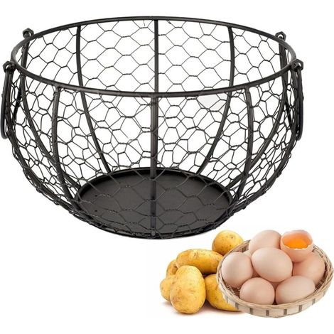 Cestino portauova in metallo con maniglia, contenitore rotondo per uova, pratico e decorativo organizer da cucina - Crezuo