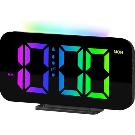 Sveglia digitale da comodino per bambini con display LED RGB, 10 modalità di luce notturna RGB, doppia sveglia, porta di ricarica USB, 3 livelli di volume, 5 impostazioni di luminosità, timer 12/24 or
