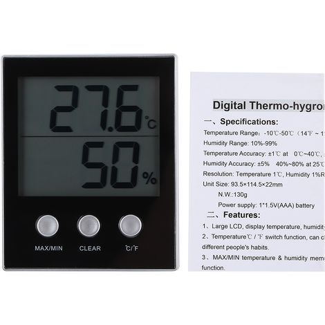 Termómetro higrómetro electrónico digital para interiores con pantalla de cristal líquido. Monitor de temperatura y humedad. (1/5)