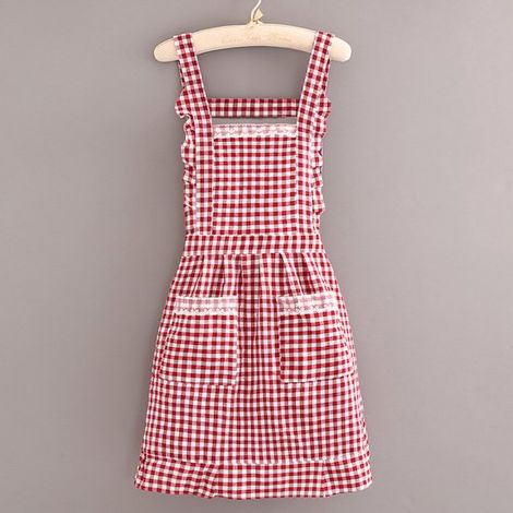 Grembiule da cucina, grembiule in cotone fantasia, grembiule con 2 tasche, grembiule da cucina rosso, grembiule da donna, grembiule da forno, cucina, ristorante, bar, hotel, rosso, 70 77 cm (1/5)