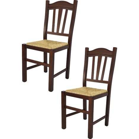 Tommychairs - Set 2 sedie modello Silvana per cucina bar e sala da pranzo, robusta struttura in legno di faggio color noce scuro e seduta in paglia