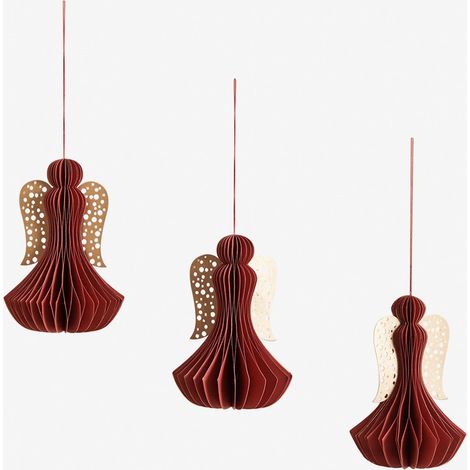 SKLUM 3er Set Weihnachtsdekorationen aus Papier Ceriba Granat                                  