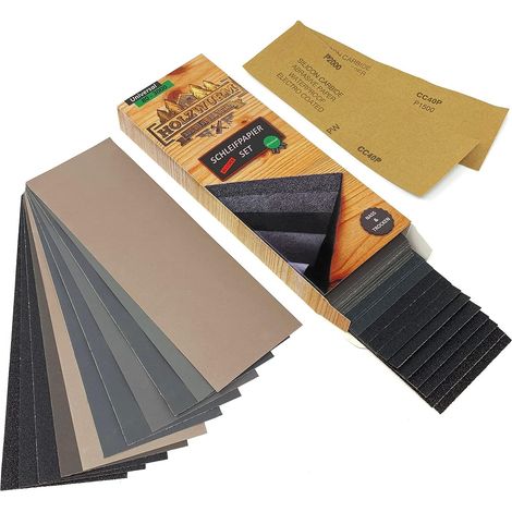 Jeu de papier de verre, 45 feuilles, grossier - fin [P 80 - P 3000] sec et humide pour le bois, le métal, la peinture et bien plus encore. (1/5)