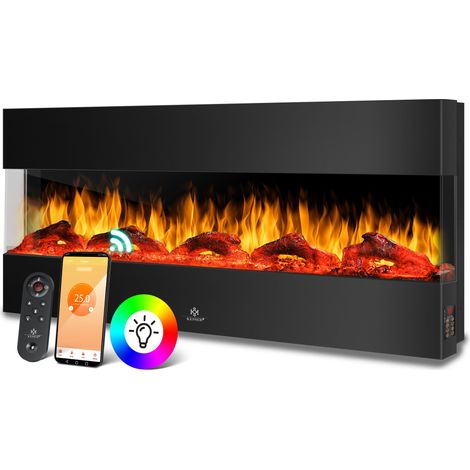 Kesser – Cheminée électrique murale 138 cm – 900/1800W avec 9 modes de couleur – Effet de flamme LED – Montage mural sécurisé