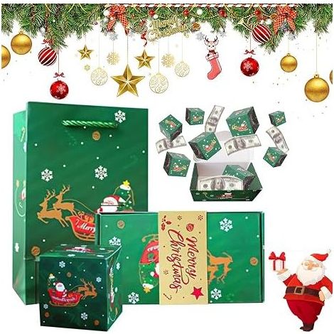 Boîte Cadeau Surprise de Noël avec Confettis et 10 Rebonds, Boîte Enveloppe Pliante Rebondissante pour Argent, pour Anniversaire, Mariage, Saint-Valentin (Vert) (1/4)