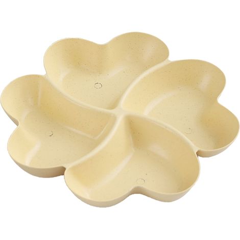 Plateau À Compartiments - Plateau De Service En Plastique Avec 4 Sections En Forme De Fleur - Pour Bonbons Noix Fruits Et Apéritifs - Jaune - 1 Pièce (1/3)