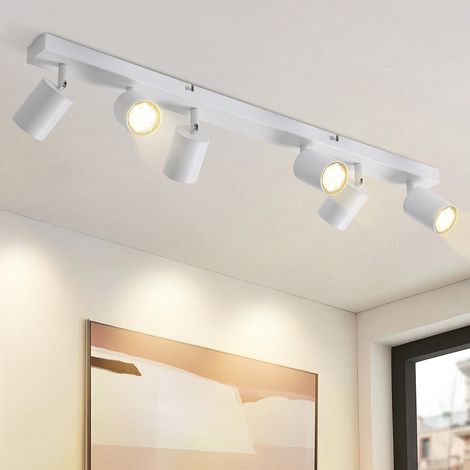 ZMH Plafonnier LED blanc, projecteur de plafond orientable à 330 degrés pour lampe de plafond GU10, 6 lampes, lampe de couloir moderne avec un style industriel sans ampoule incluse. (1/5)