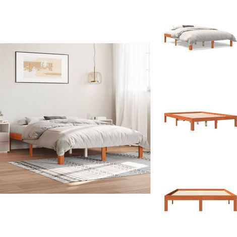 Cadre de lit sans matelas cire marron 140x190cm bois pin massif - Cadre De Lit - Lit Double - Lit En Bois - Lit Design - Chambre À Coucher (1/5)