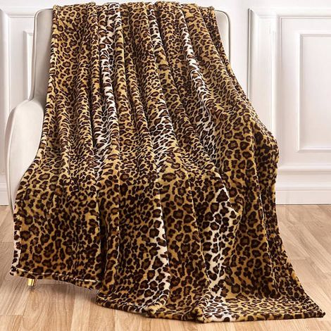 Couverture à motif léopard, idéale pour les lits, les canapés, les voyages et le camping. Couverture ultra douce, confortable et moelleuse (127 x 152 cm). (1/5)