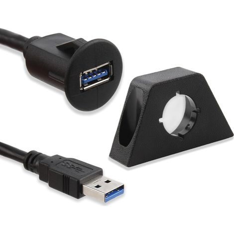 Confezione da 1 presa USB 2.0 da incasso da 1 m, spina USB 2.0, cavo di prolunga, presa per montaggio su auto, barca, camper/moto, adattatore da parete