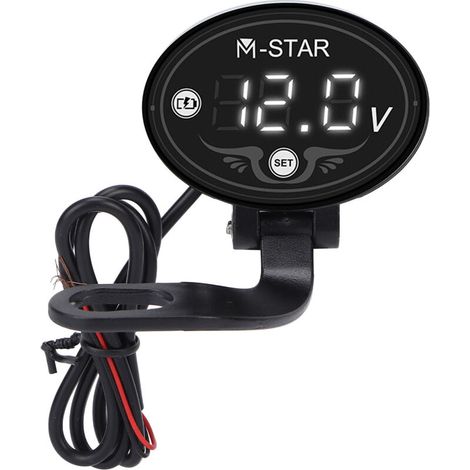 Dilwe Motorcycle LED Voltmètre Motorcycle de Moto Monitor de Mesure de Tension Numérique Dispositif avec Matériau ABS Conception étanche pour la Mesure de la Tension 8-16V 9-24V Entrée. (1/5)