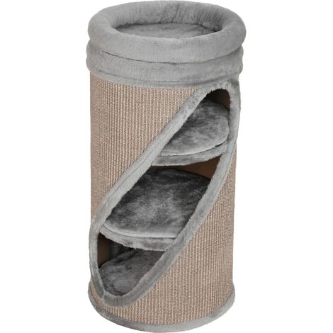 Tiragraffi a torre per gatti 75 cm Ø35 cm, 4 livelli, 3 cucce e letto superiore in sisal grigio (1/5)