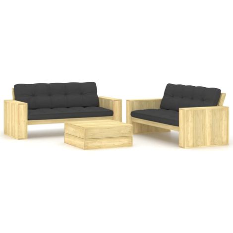 3-tlg. Garten-Lounge-Set mit Kissen Kiefernholz Imprägniert vidaXL (1/5)