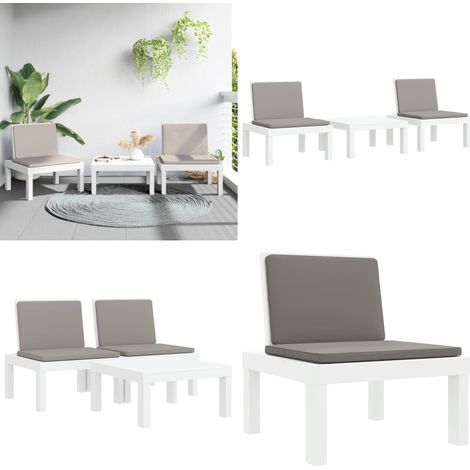 3-tlg. Garten-Lounge-Set mit Kissen Weiß PP - Gartenmöbel - Loungesessel - Sonnenliegen - Outdoor Möbel - Gartenloungeset - Home & Living (1/5)