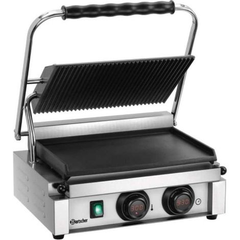 Grill contact inox simple fonte lisse, rainurée, 2200 W, 220 V - MONO (1/2)
