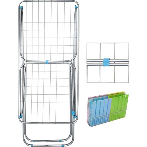 Tendedero metálico plegable con alas Superficie 19 m Incluye 20 Pinzas 182 x 56 x 107 cm (1/5)