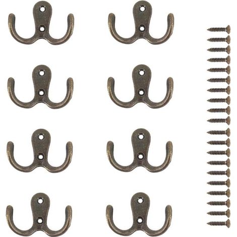 8 Pièces Crochet a Vis Double Métal Crochets et Patères Rangement pour la Maison étagères Tiroirs Casiers Bain(Bronze)