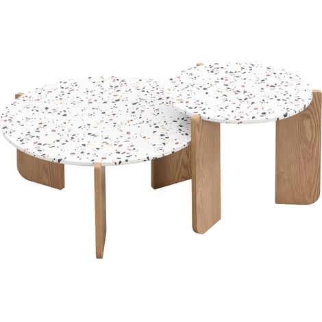 Mesas de Centro Nido 2 Piezas con Tablero con Motivos, Estilo Moderno, en MDF, Natural, 70×70×35+50×50×45,5 cm (1/5)