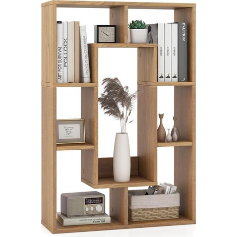 Costway – Bibliothèque ouverte 7 compartiments – Design géométrique – Bois d'ingénierie durable – Dimensions 20 x 60 x 90 cm – Pour salon, chambre, bureau