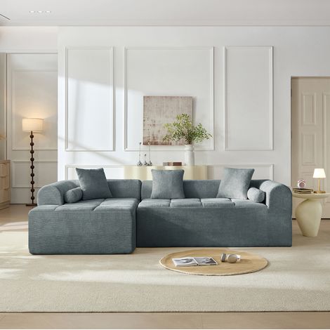 Blaues Chenille-Ecksofa 263 cm mit Seitentasche OKWISH (1/5)