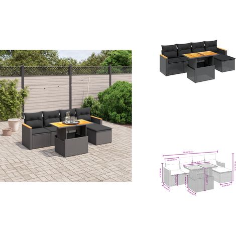 Salon de jardin 6 pcs avec coussins noir résine tressée - Ensemble Salon De Jardin - Meuble Extérieur - Résine Tressée - Rotin Synthétique - Table Extensible (1/3)