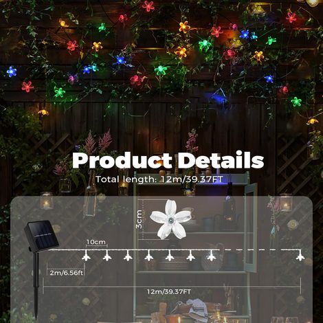 Luci a corda per esterni, 12M 100 LED luci a corda solare per esterni, 8 modalità IP65 luci fatate per esterni impermeabili per giardino, patio, albero di Natale, matrimonio, festa (multicolore) (1/4)