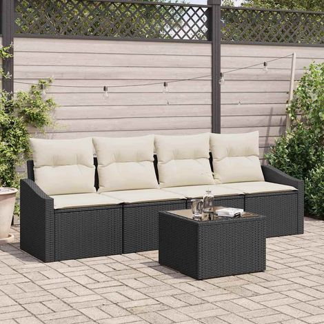 5-teilige Garten Essgruppe mit Kissen Schwarz Poly-Rattan vidaXL734577 (1/5)