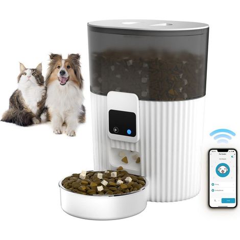 Distributeur Croquettes Chat Automatique 3L,WIFI Intelligent Control,Gamelle Chat avec Double Alimentation,pour aux Chats,Chiens,Chinchillas etc. Blanc (1/5)