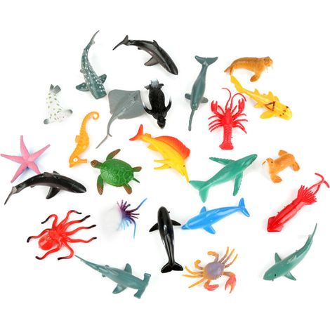 Ensemble de 24 figurines d'animaux marins colorés pour enfants, idéales pour jouer dans l'eau. (1/5)