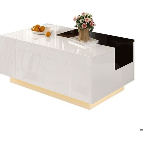 Petite table basse, design blanc brillant élégant, plateau extensible multifonction, LED Bluetooth 16 couleurs (1/5)
