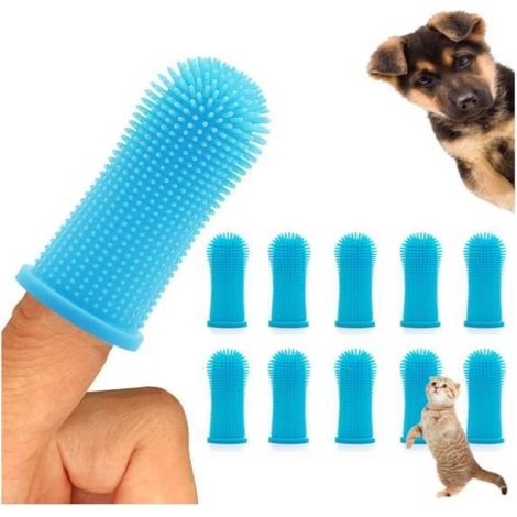Lot de 10 Brosse a Dent Chien, Brosse a Dents Doigt Chien 360, kit de Brosse à Dents de Nettoyage Des Dents en Silicone pour Chiots (1/4)