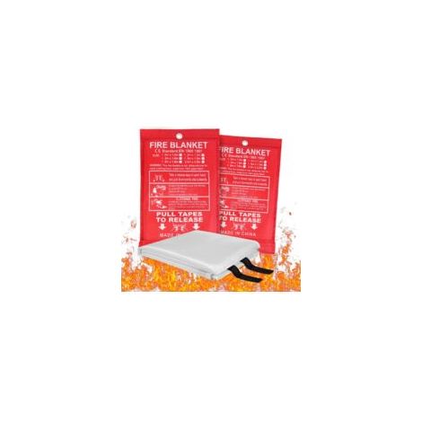 Couverture Anti Feu, Lot de 2 couvertures Anti-feu pour la Maison et la Cuisine, Couverture d'incendie de Secours de Fibre de Verre, Protection Ignifuge et Isolation Thermique-1m1m (1/5)
