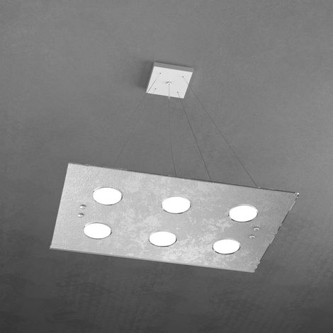 Sospensione Moderna Rettangolare Path Vetro Foglia Argento 6 Luci Gx53 (1/3)