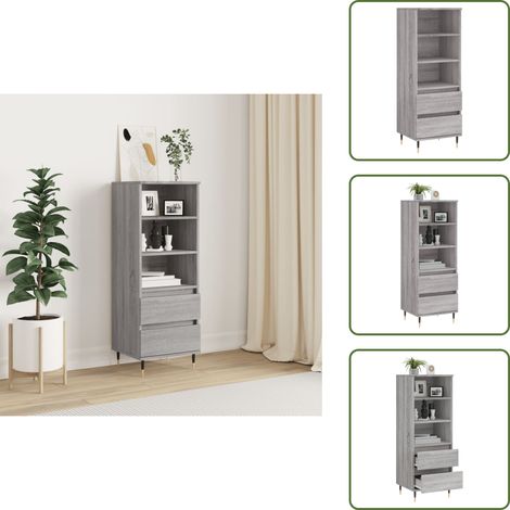The Living Store Buffet haut Sonoma gris 40x36x110 cm Bois d'ingénierie - Buffet Design Industriel - Meuble Rangement Salon - Buffet Cuisine - Buffet Gris - Buffet Contemporain