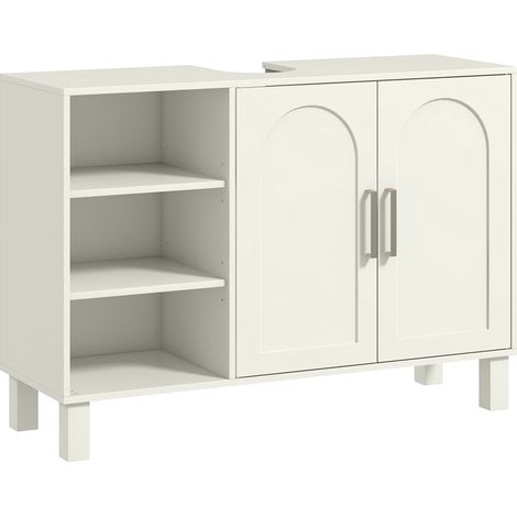 Mobiletto da bagno con due ripiani e mensole regolabili, 90L x 30P x 63A cm, color crema.