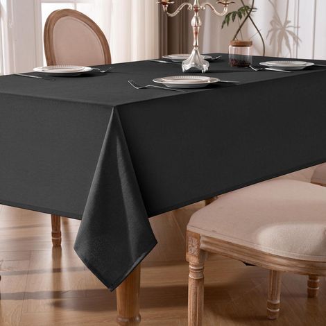 Nappe lavable 140x220cm Noir, aspect lin, imperméable, facile d'entretien