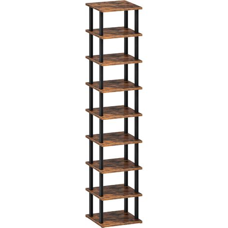 Étagère à Chaussures Verticale Étroite à 9 Niveaux, DIY Range-Chaussure, Porte-Chaussure, Meuble de Rangement, pour Petits Espaces, Entrée, Couloir, Marron Rustique et Noir DMXJ01BF (1/5)