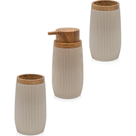 Set accessori bagno in plastica tortora con dispenser sapone e due portaspazzolini Blob (1/5)