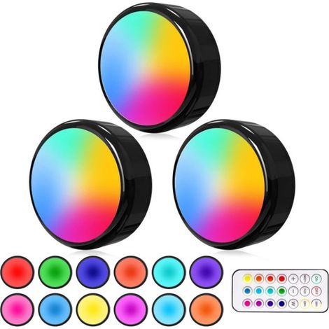 Nachtlicht, Richtlampe, kabellose Fernbedienung, 13 RGB-Farben, batteriebetriebener Strahler für den Kleiderschrank im Schlafzimmer – schwarz, 1 Fernbedienung, 3 Lampen (1/5)