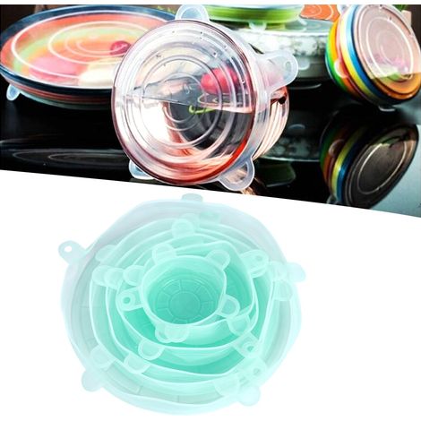 Lot de 6 couvercles extensibles réutilisables en silicone pour la conservation des aliments et des fruits, pour bols et ustensiles de cuisine (vert).