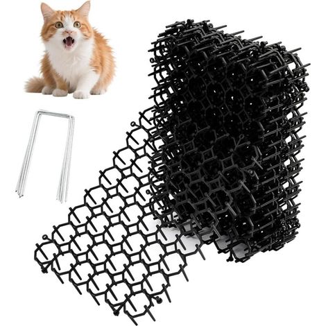 12pcs Anti-Cat Mat with Spikes, 20 x 15 cm Anti-Cat Mat with U-Shaped Spikes, Outdoor Cat Repellent, Cat and Dog Repellent, Fencing for Indoor and Outdoor Gardens (1/5)
