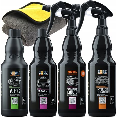 Kit cosmetico Adbl per la pulizia di cerchi, abitacolo e plastiche dell'auto. (1/5)