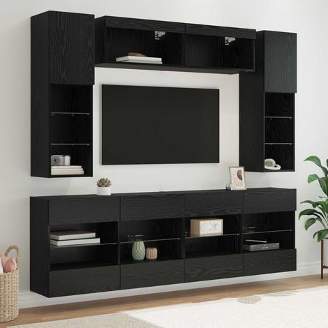 vidaXL Ensemble de meuble TV mural 6 pcs Chêne Noir Bois d’ingénierie